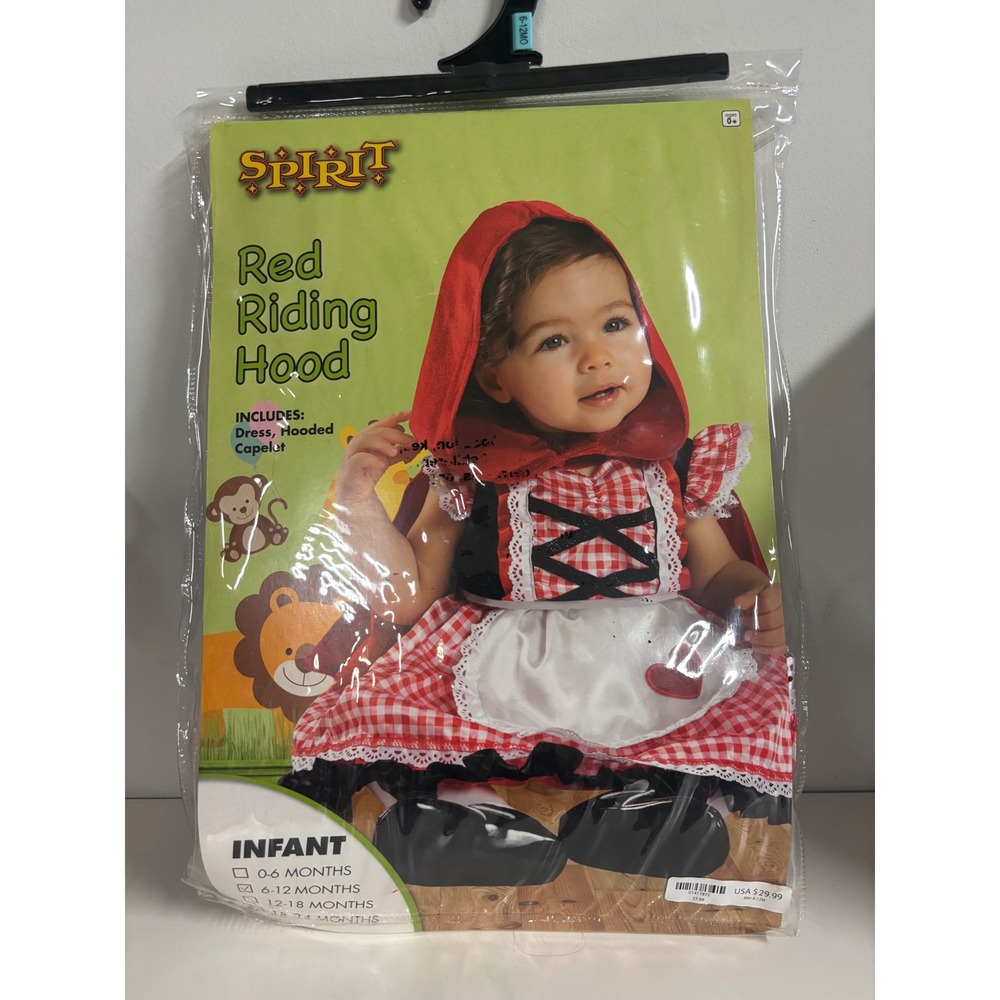 Spirit Halloween Red Riding Hood Infant Costume Dress Hooded Capelet 6-12 Months